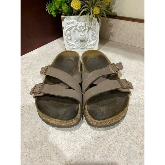 Birkenstock Womens Mayari Sandals Size 39 Brown Vegan Leather Cork Sole Adjustab - Picture 2 of 6